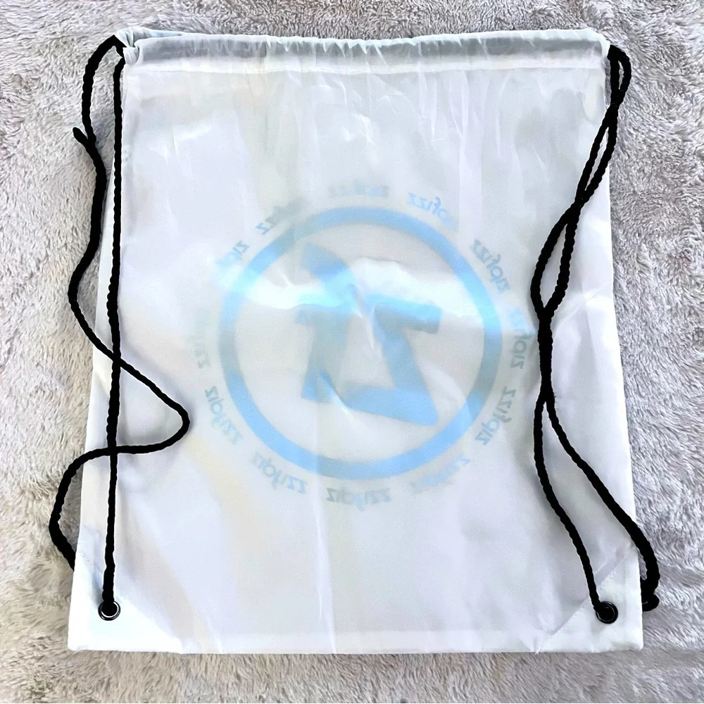 NWOT Zipfizz lightweight white with blue logo and black straps nylon backpack